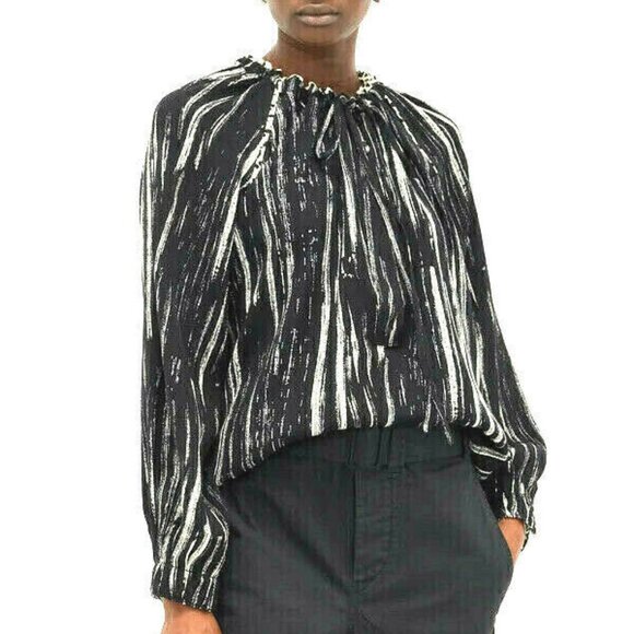 $375 PROENZA Schouler PRINTED GEORGETTE LONG SLEEVE TIE NECK BLOUSE * US 10 - Picture 1 of 7